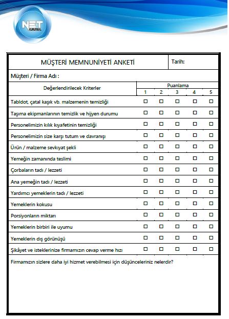 yemek firmaları memnuniyet anketi